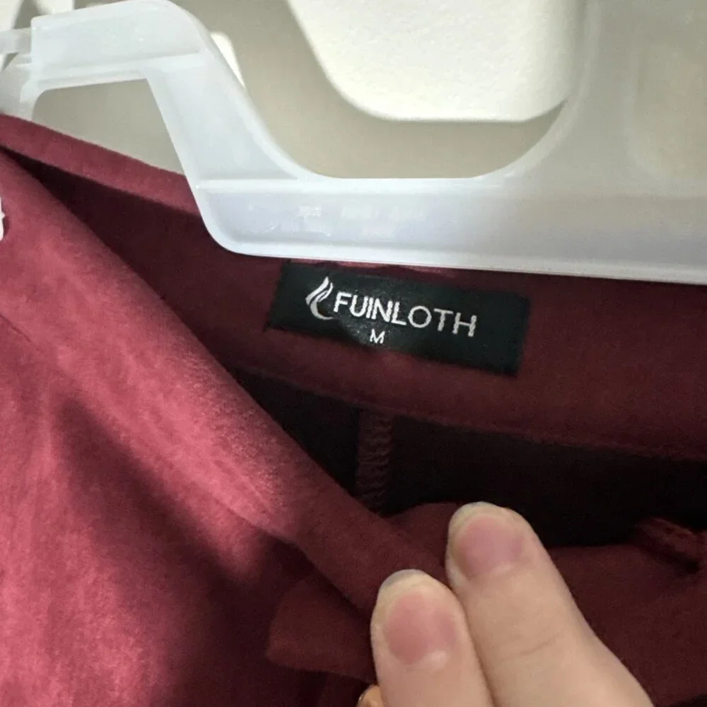 Fuinloth Velvet Faux Suede Maroon Skirt Wine A-Line High Waist Short Medium